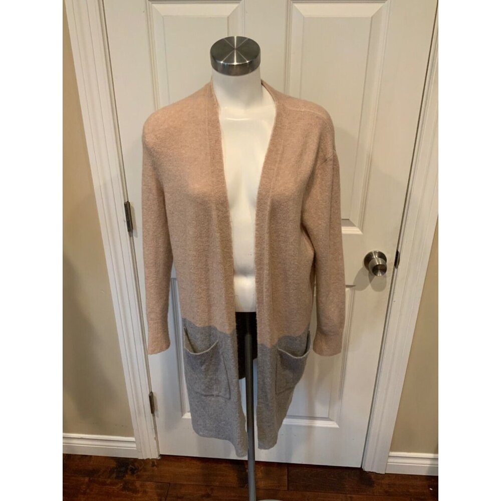 Madewell Tan & Gray Wool Long Open Front Cardigan, Size Small